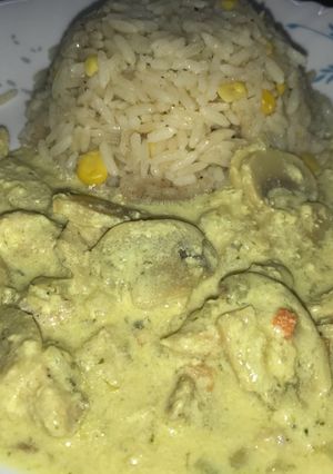 صورة لوصفة ستروغونوف الدجاج مع الأرز بالذرة