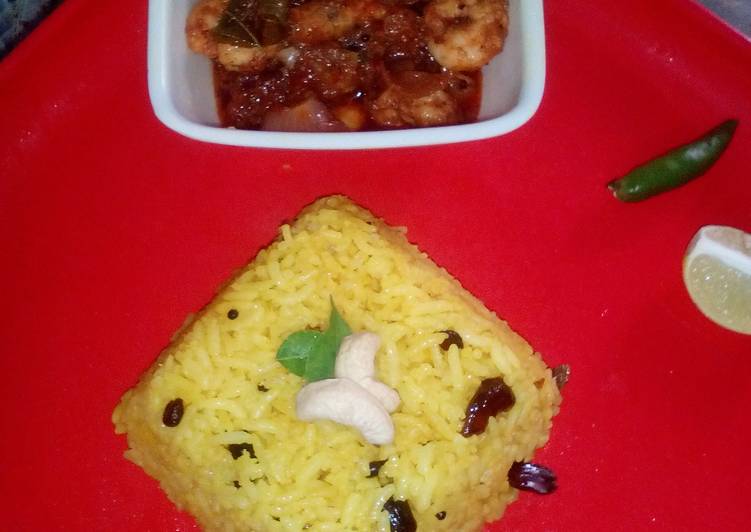 Homemade Lemon rice and prawn curry