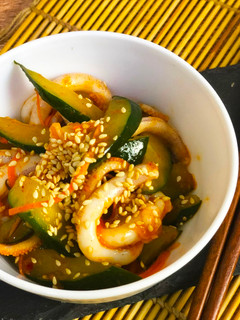 Foto resep Salad Cumi dan Timun ala Korea 韓国風キュウリとイカの和え物