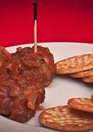 A picture of BBQ Bison Cocktail Meatballs.