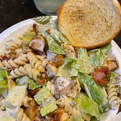 A picture of Chicken Caesar pasta salad.