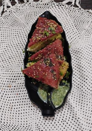 A picture of Beetroot Tricolour Steam Dhokla.