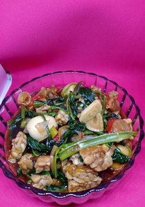 Foto resep Cah kangkung tempe telur puyuh