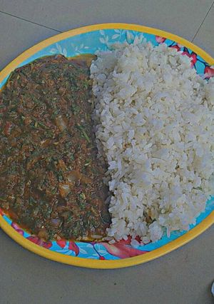 A picture of Rice and stew.