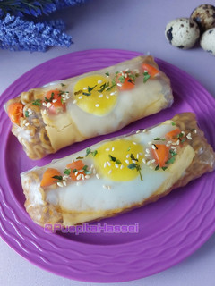 Foto resep Spicy Noodle Roll Quail Egg (Mie Gulung Pedas Telur Puyuh) with Rice Paper