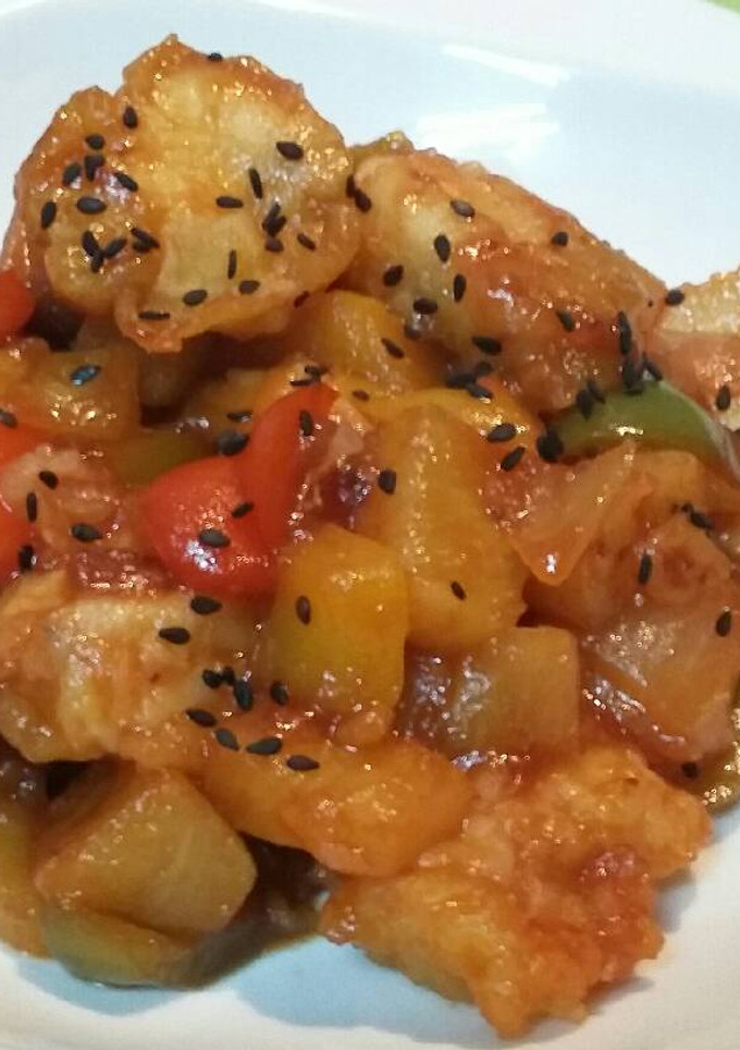 Una foto de Pollo con salsa de fresas agridulce