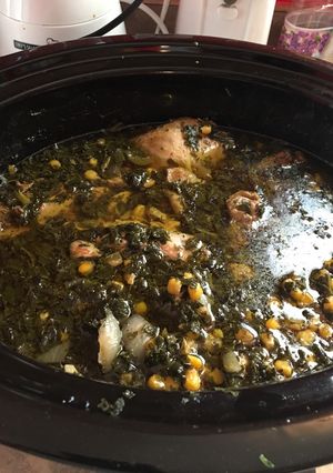 A picture of Chicken and kale stew.