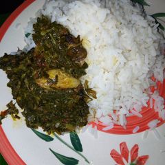 A picture of White rice n vegetable.