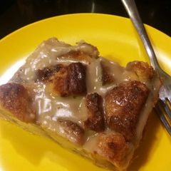A picture of Brioche Bread Pudding with Caramel Sauce.