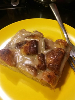 A picture of Brioche Bread Pudding with Caramel Sauce.