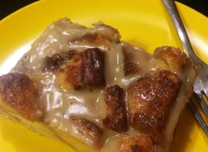 A picture of Brioche Bread Pudding with Caramel Sauce.