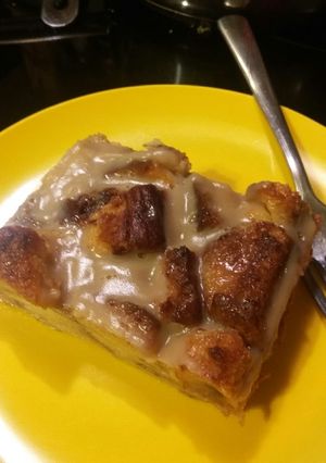A picture of Brioche Bread Pudding with Caramel Sauce.