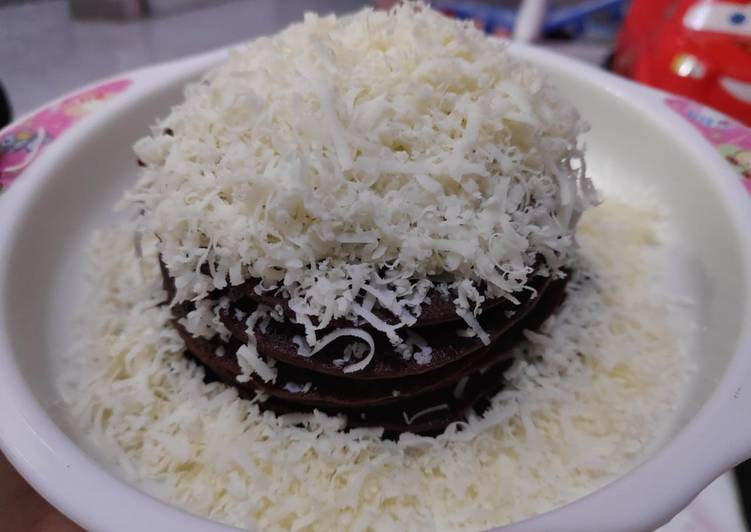 Pancake choco cheese with cocoa powder