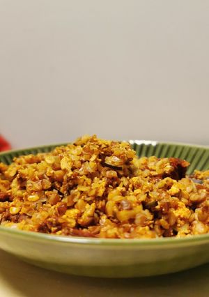 Zdjęcie przepisu Kasza gryczana paprykowa z suszonymi pomidorami i z tofu.
