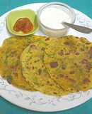 Aloo Palak Roti -- breakfast platter (batata spinach flatbread)