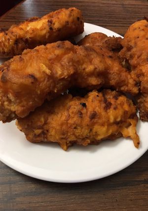 A picture of Hot spicy fried chicken tenders.