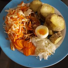 A picture of Boil sweet potatoes and vegetables.