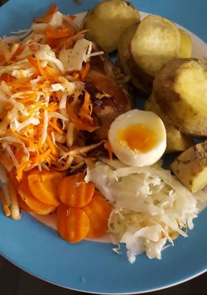 A picture of Boil sweet potatoes and vegetables.
