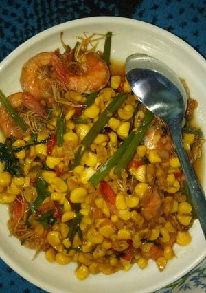 Foto resep Tumis udang pedas jakung (jagung kangkung)