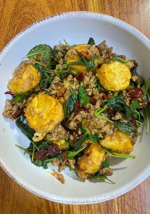 A picture of Stir-Fried Tofu and Ground Pork with Basil (Pad Krapow Tofu Moo Sap).