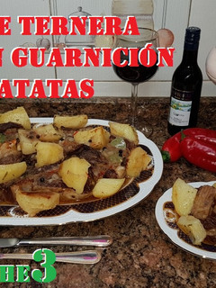 Una foto de Falda de ternera asada con verduras y guarnición de patatas