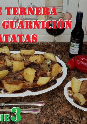 Foto principal de Falda de ternera asada con verduras y guarnición de patatas