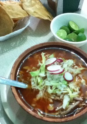 A picture of Doña Cholita Lozano’s Red Pork Pozole.