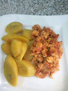 A picture of Plaintain with souces.