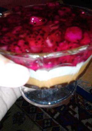 Foto resep Puding buah naga lapis puding susu