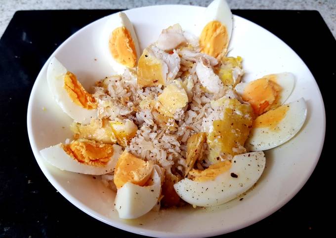 Recipe of Andrew Copley My Lemon Pepper Smoked Haddock Rice &amp; Boiled Eggs. 😍