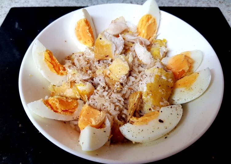 My Lemon Pepper Smoked Haddock Rice &amp; Boiled Eggs. 😍