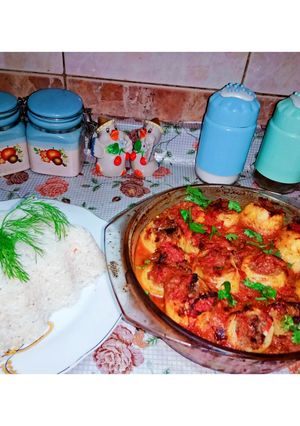 صورة لوصفة اشهي بطاطس محشيه لحمة مفرومه بالصلصه وأرز ابيض