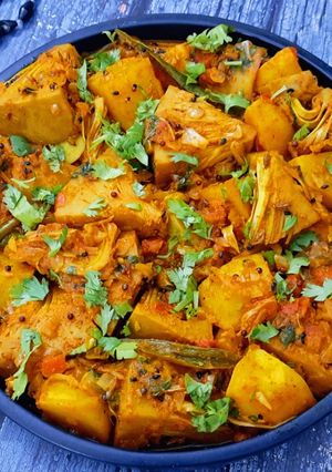 A picture of Arunachal Pradesh Style Jackfruit Potato Curry.