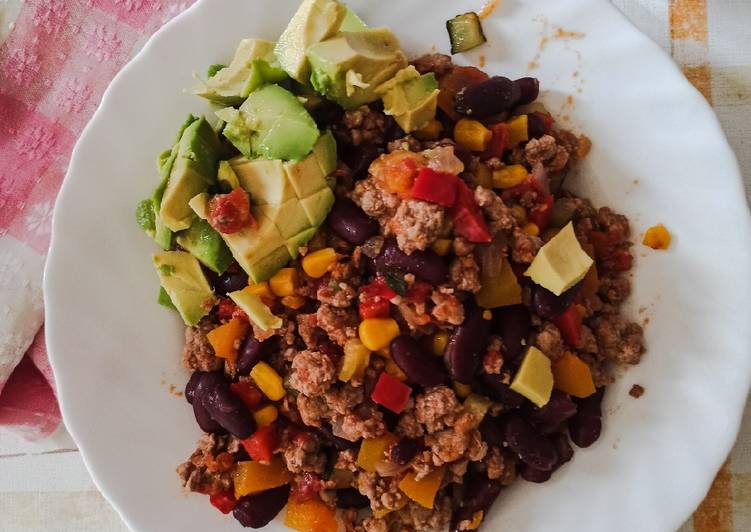 Carne picada con verduras al tex-mex