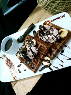 A picture of Chocolate waffles with icecream.
