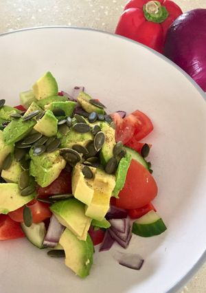 A picture of Summer Salad From An Empty Fridge.