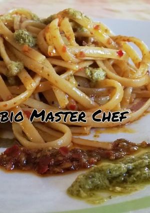 A picture of Linguine with Genovese Pesto and Spilinga 'Nduja.