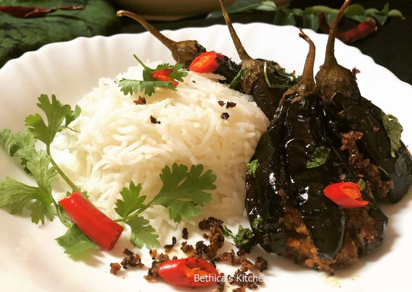Gutti Vankaya Fry (Stuffed Eggplant Fry - Andhra style)
