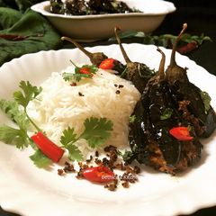 A picture of Gutti Vankaya Fry (Stuffed Eggplant Fry - Andhra style).