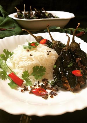 A picture of Gutti Vankaya Fry (Stuffed Eggplant Fry - Andhra style).