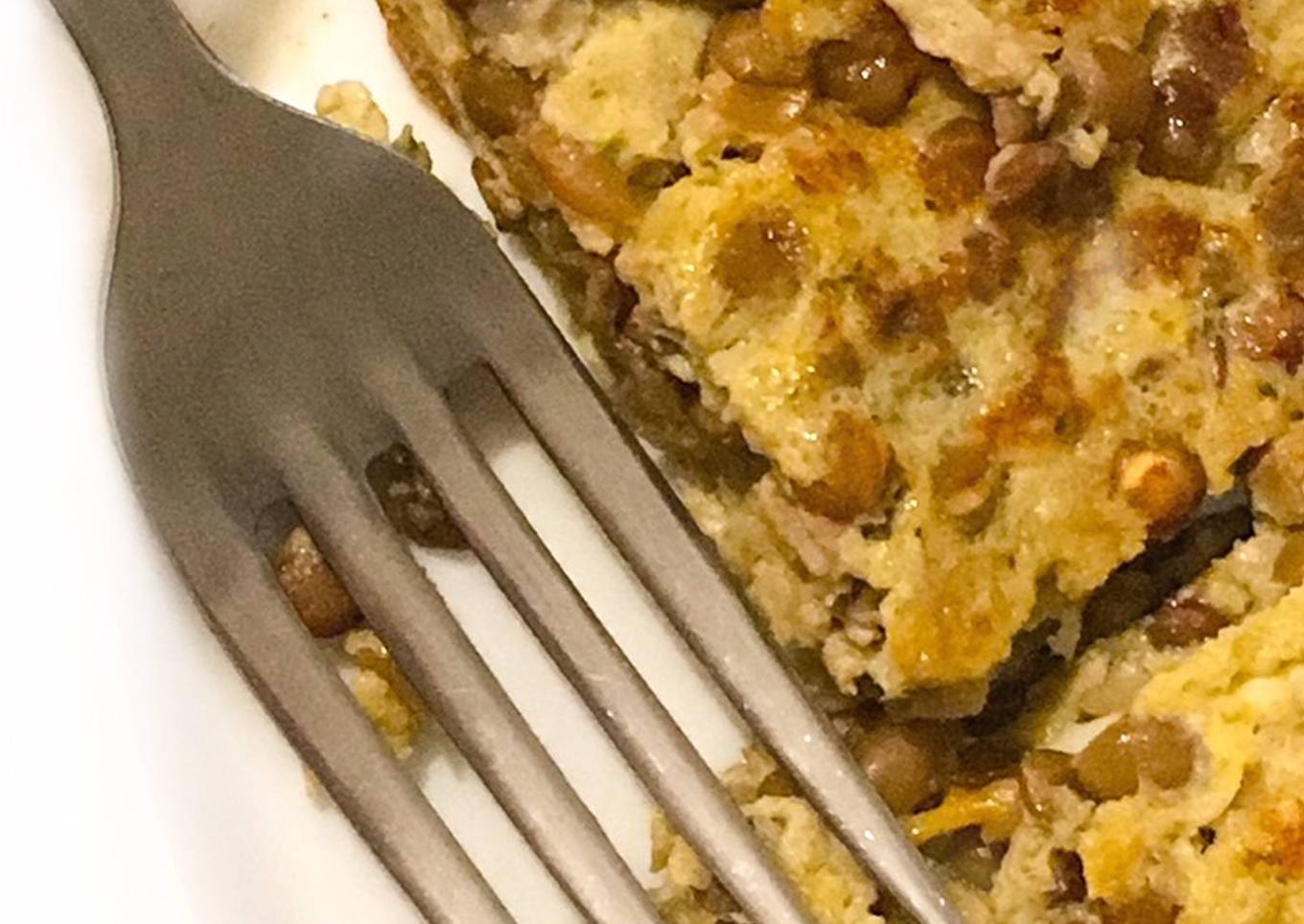Tortilla de lentejas con bacalao