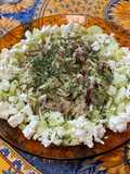 Salade de courgette, concombre, jambon blanc et feta