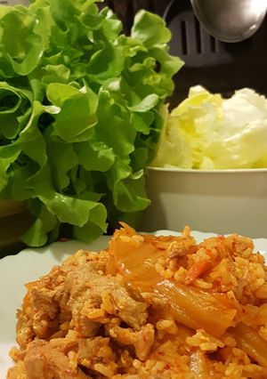 รูปของ ข้าวผัดหมูกิมฉิ กินกะผักฉด