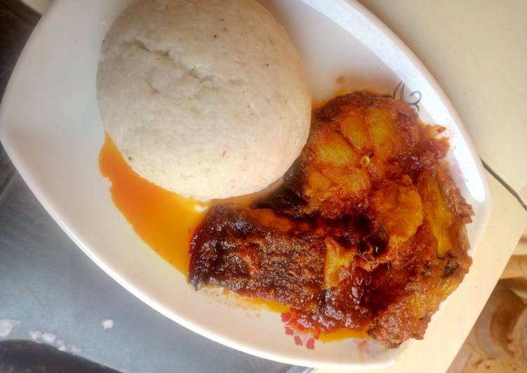 Tuwon Rice and Tomato soup with Tilapia fish