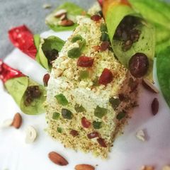 A picture of Pistachio and Thandai Cake with Paan and Gulkand Frosting.