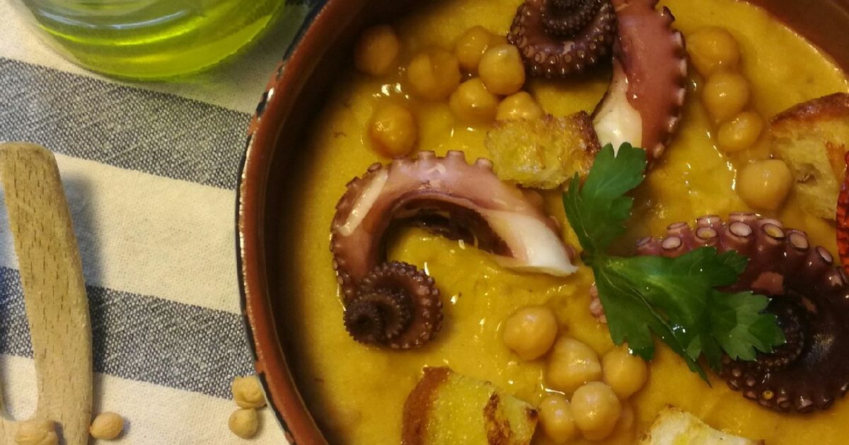 Ricetta Vellutata Di Ceci E 🐙 Polpo Con Crostini Di Pane 🍞 di Raff Boni ...
