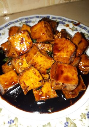 Foto resep Tahu kuning kecap pedas vegetarian