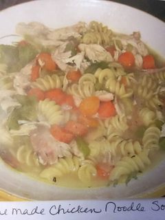 A picture of Mom's EASY home made chicken noodle soup.