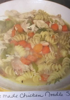 A picture of Mom's EASY home made chicken noodle soup.