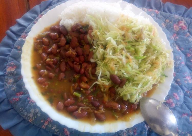 Made by You Boiled rice and fried red beans with steamed cabbages